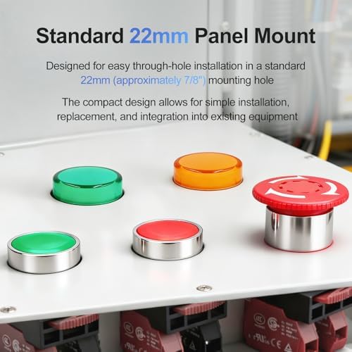 BAOMAIN 22mm LED Industrial Indicator Light,12V AC/DC Pilot Signal Lamp for Industrial Machinery Control Circuits,7/8 Panel Mount, Screw Terminal,3-Color Red,Green,Yellow