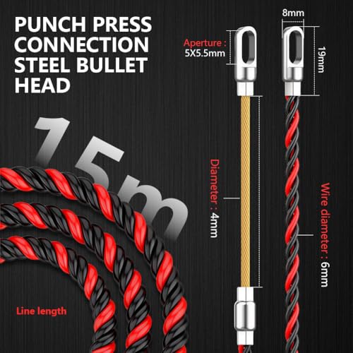 Image of Serplex 50ft Fish Tape Wire Puller Pulling Wire Through Conduit Easy Wire Puller Tool with Dual Looped Ends Braided Flexible Wire Puller Tool for Walls, Floors, Electrical Conduit, Networking