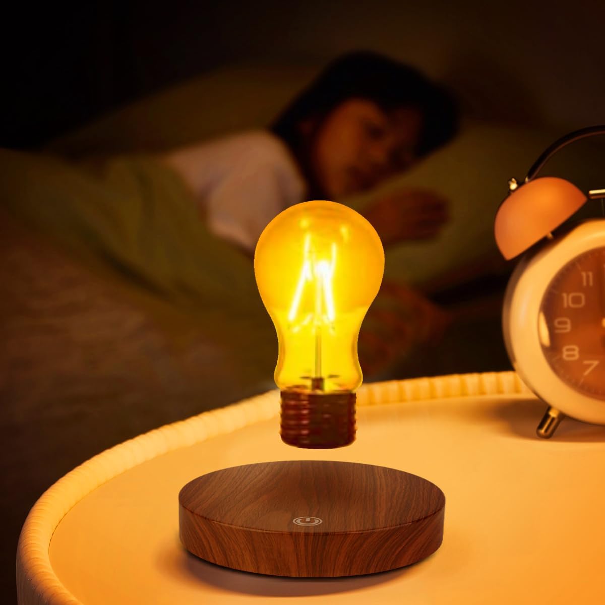VGAzer Magnetic Levitating Floating Wireless LED Light Bulb Desk Lamp for Unique Gifts, Room Decor, Night Light, Home Office Desk Decor (Round Wooden Base A)