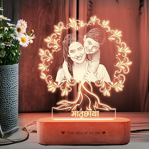 Image of ZOCI VOCI Matruchaya - Mother's Love in Light | Engraved Acrylic Lamp | Gift for Mom (Warm Light, B&W - Engraving)
