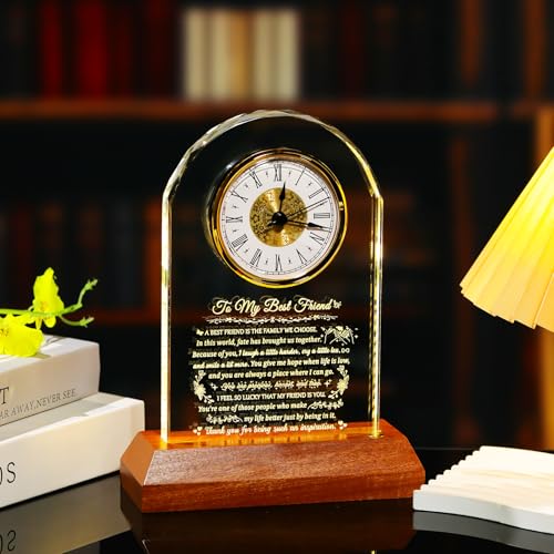 Image of Arikyrist Best Friend Birthday Gifts for Women Glass Clock to My Best Friend with Wooden Light Base, Friendship Gift Ideas for Female Friend BFF Bestie Presents on Christmas Wedding Table Decor