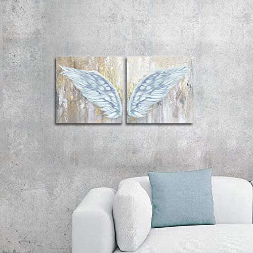 Simiwow 2 Pieces Canvas Wall Art Angel Wings Painting Wing Picture Bathroom Bedroom Decor Gold And Grey Home Decor Framed Artwork Ready To Hang 16"X16"X2 Pieces #TOP3