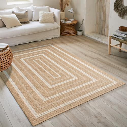 Nature 8863 Natural Bohemian Jute Look Area Rug for Living Room, ...