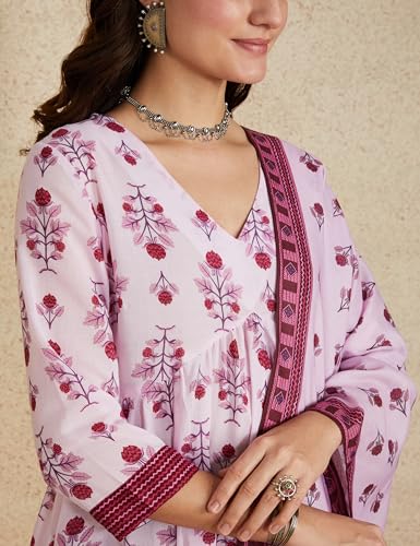 Image of Amazon Brand - Myx Women Printed Alia-Cut Anarkali Kurta Pant Set with Dupatta (Available in Plus Sizes)