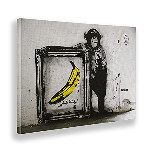 GIALLO BUS - Cuadro - Prensa sobre Tela Canvas - Banksy - SCIMMIA Banana Quadro - 50 x 70 CM Cover