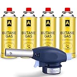Aspect Blow Torch with 4 Butane Gas Bottles, Adjustable Flame Burner for Desserts, Creme Brulee, Welding, Auto Ignition Gas Torch for Cooking, Catering, BBQ,Camping & Fire Starter (Head+4 Butane Gas) - Image 1