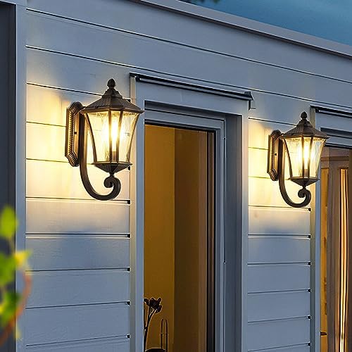 2 Pack Outdoor Wall Lights with Clear Glass Casing for Garage, Doorway, Entryway Patio and Bedside Christmas Decorations Indoor, Waterproof Exterior Wall Light Fixtures with E26 Base Socket