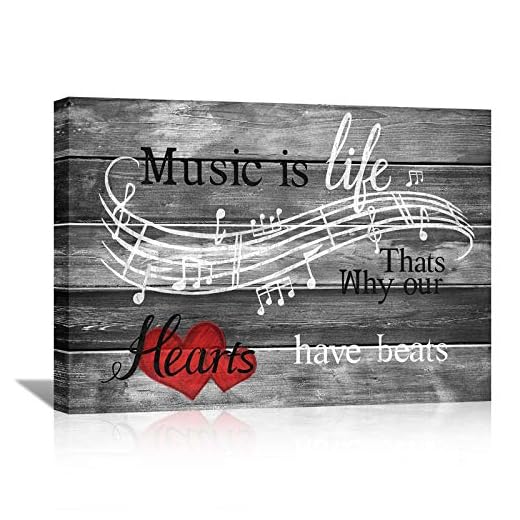 Inspirational Wall Art Painting Music Theme Motivational Canvas Prints Vintage Framed Picture for Bedroom Office Club Wall Decor Music is Life That is Why Our Have Beats 24"x36"