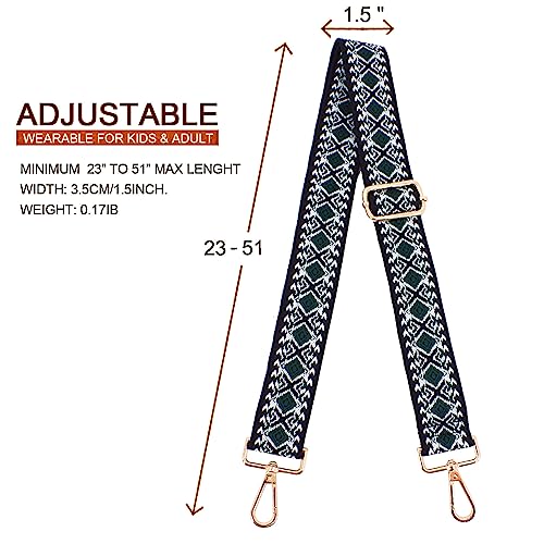 Image of Wide Purse Strap Replacement Crossbody Adjustable Guitar Straps for Handbags Purses Tote Bag 1.5 in Rhombic Black-Gold Hardware