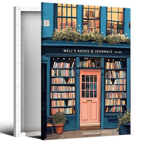 Image of Yaasilinage Book Canvas Wall Art, Antique Book Shop Room Aesthetic Poster, Bookish Reading Art Print, Literature Art Picture for Home Library Reading Nook Wall Decor 16x24in Wrapped Canvas