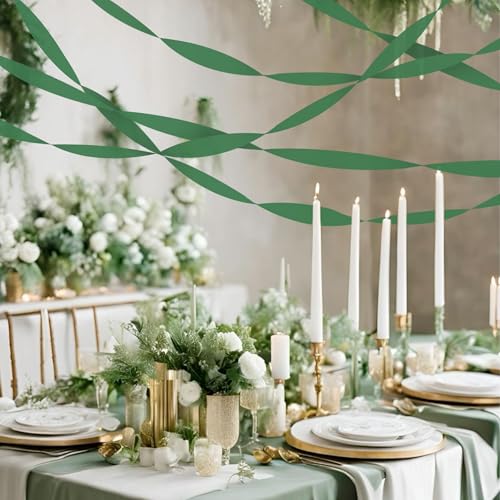 Image of 8 Rolls Crepe Paper Streamers, Hunter Green Streamers Party Decorations for Baby Shower Bridal Shower Wedding Jungle Dinosaur Themed Birthday Christmas Decorations