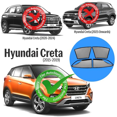 Image of AutoStory Magnetic Car Sunshade for Creta 2015-2019 | Front Half Cut for Mirror Visibility + Rear Full Coverage with Zipper | Heavy Heat & UV Protection | Privacy Side Window Curtains Shades