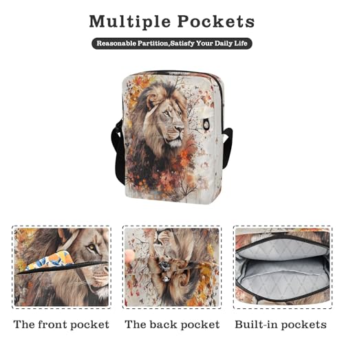 men's messenger bag men's shoulder bag Cross Body Purse Adjustable Strap for Shopping Shopping- Autumn Lion Face2