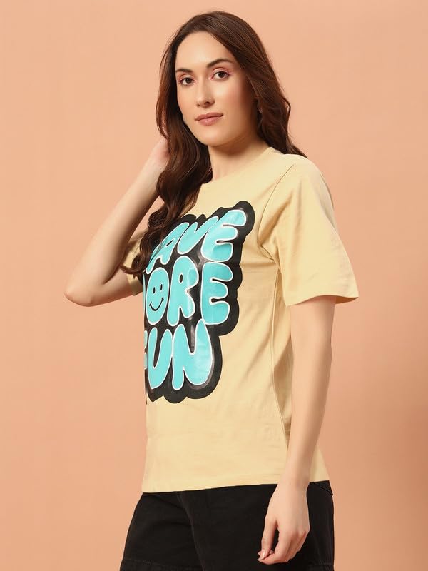 Image of THE DRY STATE Women Loose Fit Half Sleeve T-Shir Graphic At Front - Skin, S (Pack of 1)