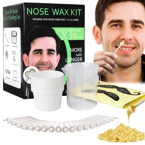 BLUETOP Nose and Ear Hair Removal Waxing Kit - 50g Wax Beads, 20 Applicators (10 times), 10 Paper Cups, 10 Mustache Guards for Instant and Painless Hair Removal for Women and Men