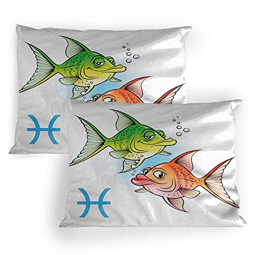 Lunarable Astrology Pillow Sham Set of 2, Pisces with Love Couple Fish Birthday Romance Theme Design Print, Quality Microfiber Bedding Item for All Seasons, 26