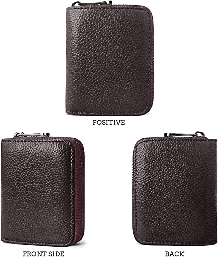 VOGARD RFID 12 Card Slots Leather Credit Card Holder Small Zipper Card Case Wallet for Women & Men (POP69-Brown)