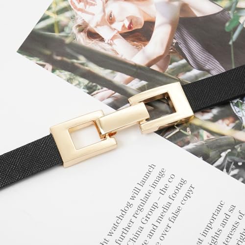 Women's Skinny Genuine Leather Belts Thin Waist Belt with Gold Buckle for Dresses 5