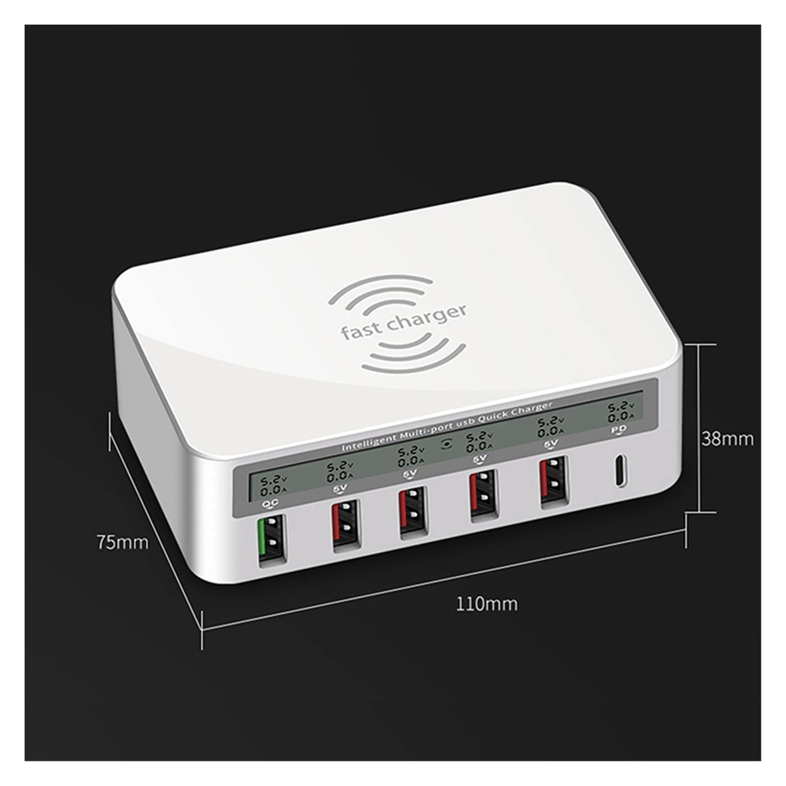 Chargeur USB, Station de charge USB 40 W, 6 ports USB rapides for station d'accueil, chargeur sans fil, organiseur de chargeur multi-appareils for téléphones, tablettes, smartphones(White wireless)
