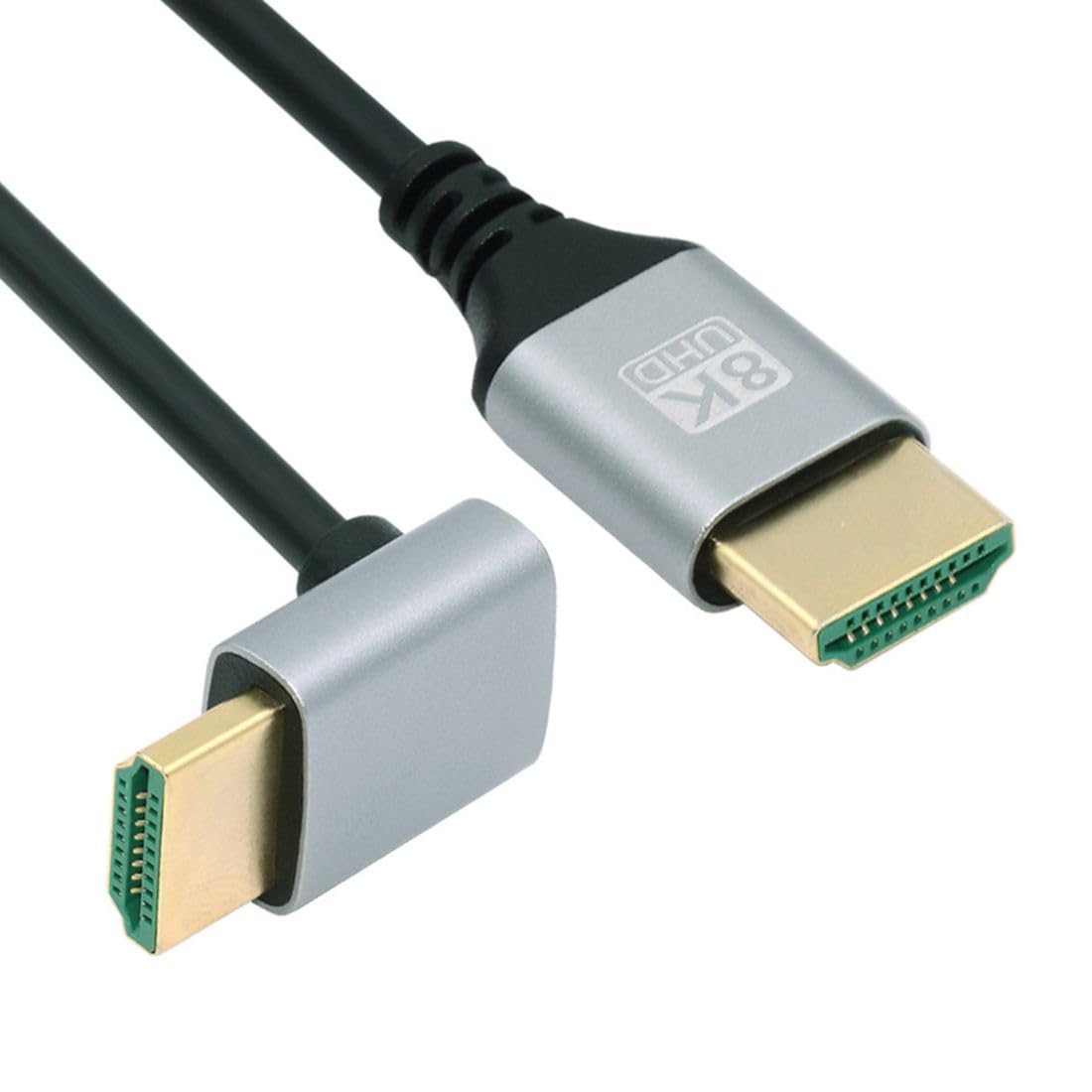 chenyang HDMI 2.1 Kabel, HDMI Stecker auf Stecker 90 Grad nach unten abgewinkelt 8K@60Hz 4K@120Hz 48Gbps ultraschnelles vergoldetes Kabel 1.0M für Fernseher, Monitor, Computer