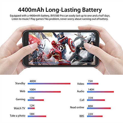 Rugged Unlocked Cell Phones, Blackview BV5500 Pro 4G Smartphones IP68 Waterproof Drop Proof, 5.5” 3GB+16GB Dual SIM [Quad Core] Android 9.0 4400mAh Battery and Face ID Mobile Phones, Black