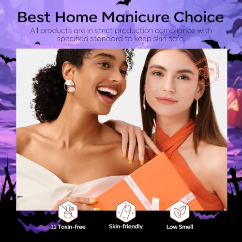 Image of modelones Halloween Gel Nail Polish Set, Glow in the Dark Fluorescent Shade | 6 Colors Neon Pumpkin Orange Green Purple Hot Pink White Black Fall Gel Polish Set, with Nail Stickers, Soak Off UV Nail Art