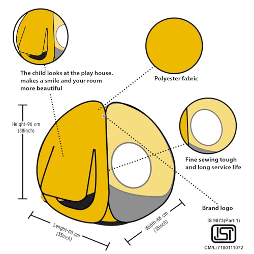 Image of Play House Foldable One Side Round Tent House for Kids Lightweight and Portable |Foldable Tent House for Kids Activity Indoor Outdoor |Play Tent House for Multi Purpose| Play Tent House (Yellow-2)