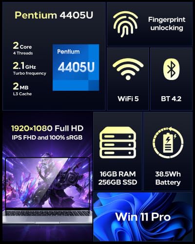Image of 15.6 inch Laptop Computer, Win 11 Pro, Pentium 2.10GHz (Base Freq.), 16GB RAM