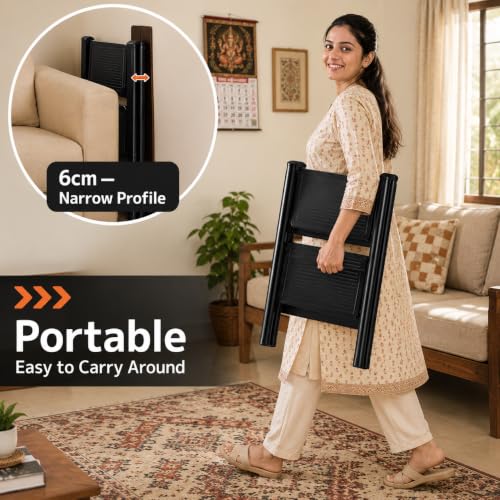 Image of Equal 2 Step Advance Foldable Step Ladder for Home | Carbon Steel | Wide Anti-Slip Steps | 150 Kg Capacity | 3 Year Warranty | Grey
