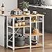 soges Kitchen Bakers Rack with 5 Hooks, Microwave Stand, Coffee Bar Station, Industrial Storage Shelf with Wire Basket, Adjustable Feet, Sturdy Metal Frame for Kitchen, Pantry, Living Room, White Oak