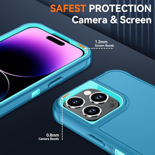 Image of SunStory Compatible with iPhone 14 Pro Max Case with HD Screen Protector, 3-Layer Heavy Duty Full-Body Cover,3 in 1 Hybrid Protective Case for iPhone 14 Pro Max 6.7 inch,LakeSkyBlue