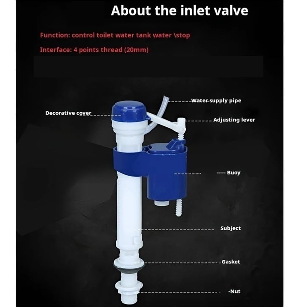 1 Juego de accesorios de reparación de tanque de agua de válvula de llenado de doble descarga, válvula de cisterna de drenaje de inodoro de durabilidad(24cm)