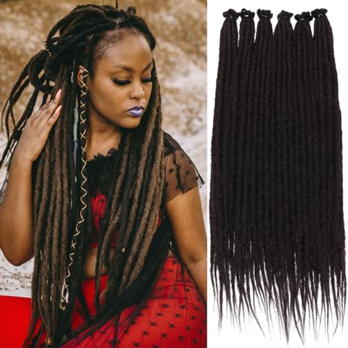 Leeven 24 Inch Black Dreadlock Extensions 40 Strands Soft Reggae Braid Locs 0.6 Width Single Ended Dreads Synthetic Handmade Crochet Locs Hippie Dreadloc /1B#
