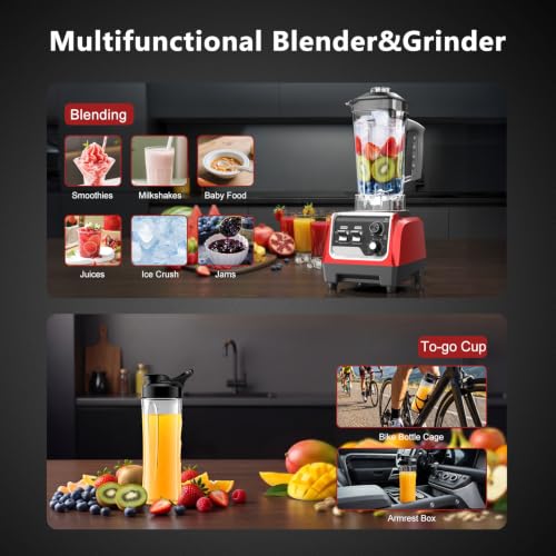 Image of 1800W Blender for Smoothies, Countertop Blenders for Kitchen with 70 Oz BPA-Free Pitcher and 20 oz To-Go Cup, 28000 RPM High-Speed Motor Blender for Ice Crushing, Milkshakes(Red)