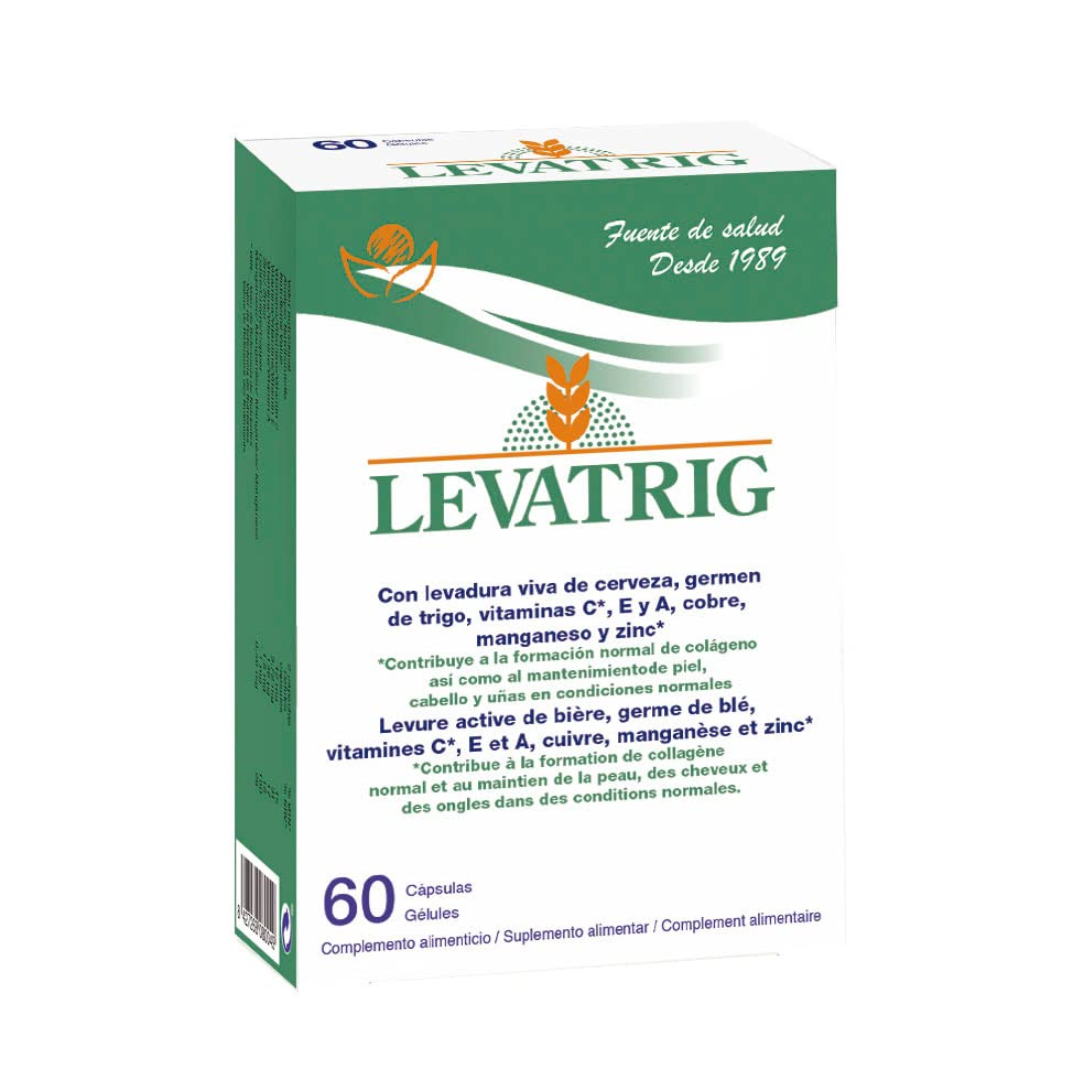 Levatrig 60 Cápsulas - Herbetom Bioserum | Con Levadura Viva De Cerveza, Germen De Trigo, Vitamina C, E Y A, Cobre, Manganeso Y Zinc | Formación Normal De Colágeno | Piel, Cabello Y Uñas