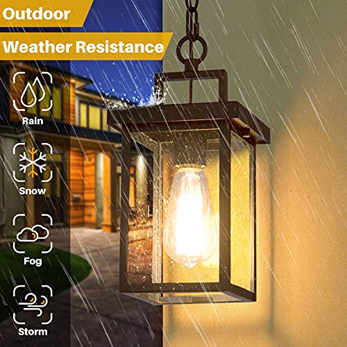 Laluz Outdoor Pendant Light Fixture, Exterior Hanging Lantern, 1-Light Outdoor Chandelier Lamp In Black Finish With Seeded Glass, Outdoor Ceiling Lantern For Porch, Patio, Gazebo, Hallway, Entryway #TOP1