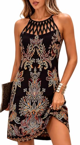 Image of BIRW Summer Dresses for Women 2026 Casual Floral Halter Neck A-line Beach Vacation Sundresses