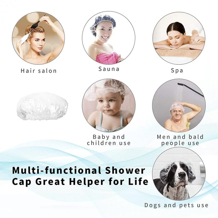 Image of Disposable Shower Caps for Women, Larger Thicker Waterproof, Individually Wrapped, Elastic Hair Bath Caps, 20 Pcs