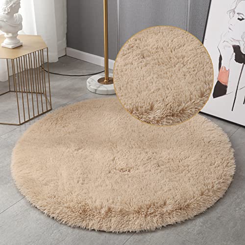 GZQIAWY, CíRculo Redondo Alfombra Peluda Sala de Estar Dormitorio Alfombra Piso Alfombra Mullida Piso Antideslizante Alfombra Peluda Felpa Alfombra de Noche Beige 70 x 70cm Cover