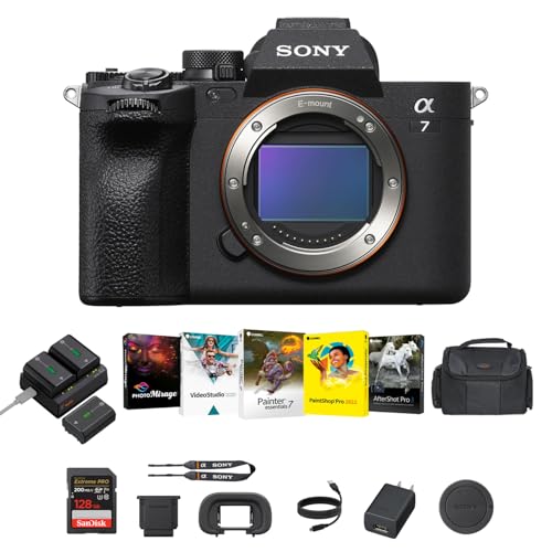 Sony a7 IV Full-Frame Mirrorless Camera (Black) - Fast Hybrid Digital Camera with Batteries & Dual Charger Kit, Corel Software Kit, 128GB SDXC Memory Card & Large DSLR Bag - Essential Bundle