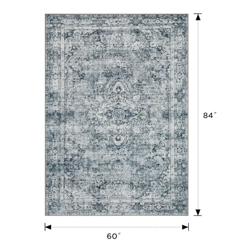 Joydeco 5x7 Machine Washable Vintage Floral Area Rug - Image 2