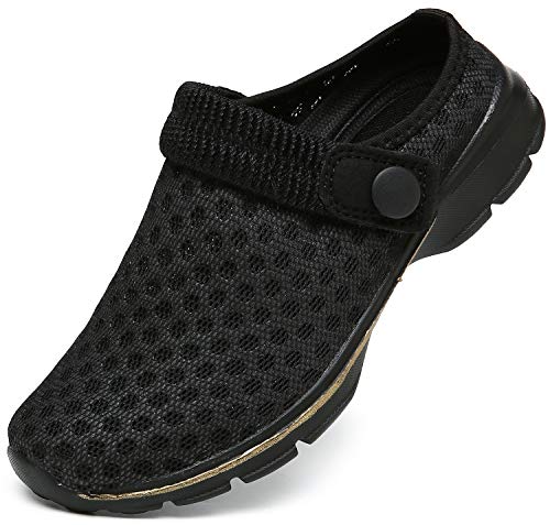 INMINPIN Kids Mesh Clogs Breathable Garden Shoes Toddler Slip-On Beach Sandals Boys Girls Summer Anti-Slip Walking Shoes,Black,9 Little Kid