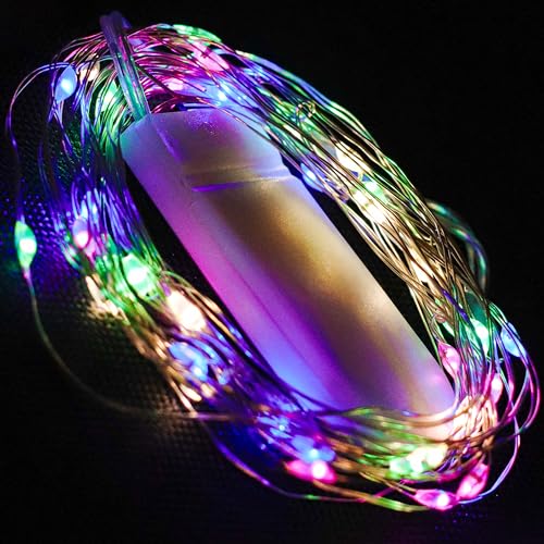 OXYN Luci 40 Micro LED Natale 4,1 metri Alimentazione Batterie Incluse Luce Fissa Lampada per Casa Albero Decorazioni Natalizie Stringa Striscia Ghirlanda Catena Interni Portatili (Multi Colore)