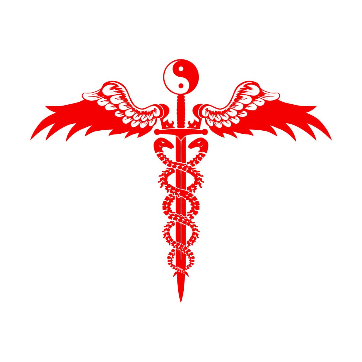 Sword Caduceus Ancient Symbol Yin Yang Fine Carving Stickers 81x100.8cm Do not Damage the wall Surface Extra Large red — image 1