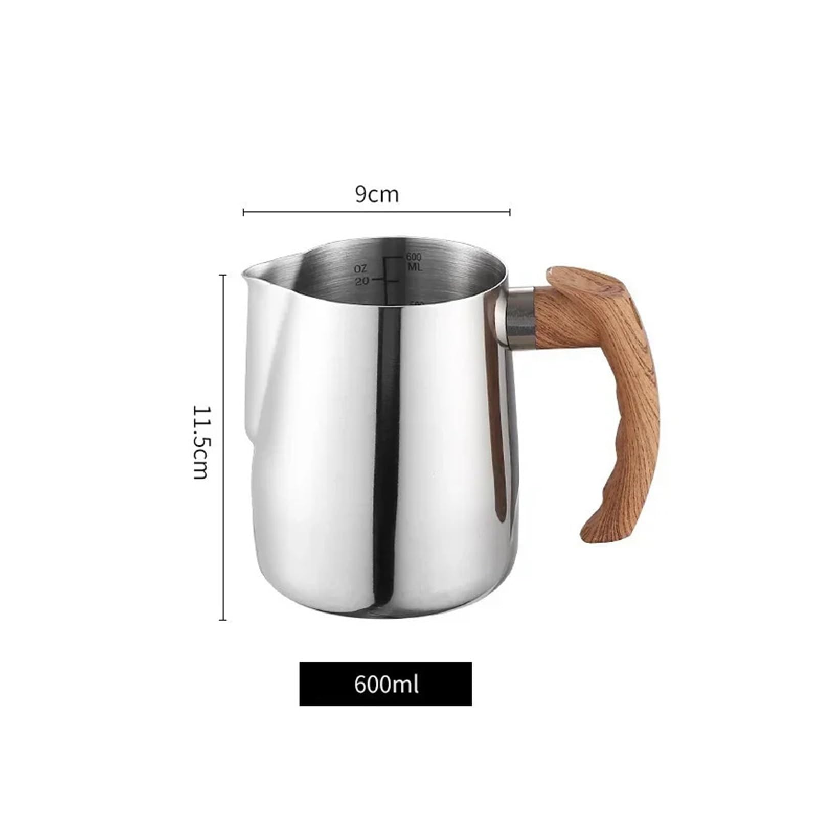 Jarra de espuma café con leche acero inoxidable 600/900ml 304, jarra mango madera a escala, boquilla águila, accesorios for Latte(900ML,Black)