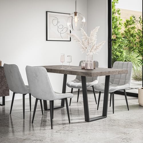 Image of More4Homes ARIA DINING TABLE AND CHAIRS - CONCRETE EFFECT TABLE TOP w BLACK LEGS + NOVA VELVET DINING CHAIR SET OF 4