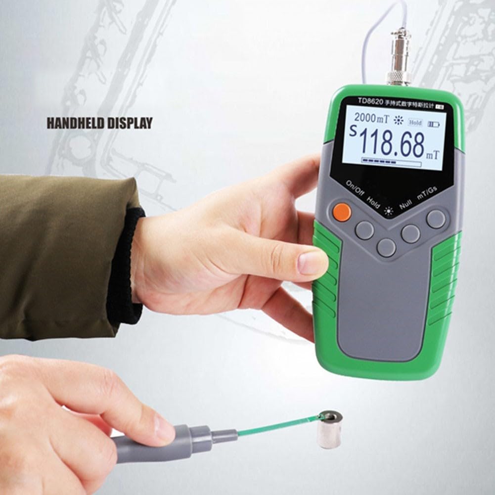 Teslámetro profesional TD8620 Digital Gaussmeter Rango de medición 0 hasta 2400 mT Sonda Hall 2 m Cable Pantalla LCD Auto Apagado Ligero para Análisis de densidad de Flujo Magnético Uso en Laboratorio
