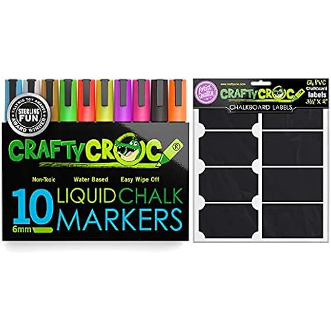 Chalk Markers and Chalkboard Labels Bundle, 10 Pack Neon and 64 Pack Rectangle Chalk Labels Cover