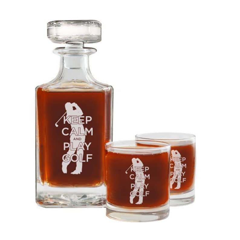 Personalized Whiskey Decanter Set, Golf Gift, Engraved Decanter Set, Whiskey Glasses, Gifts for Husband, Men, Dad, Golf Whiskey Gift, 4 Design Options 26 oz. (750ml)