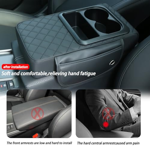 Image of Universal Car Armrest Cushion Organizer - PU Leather Center Console Pad with Cup Holder, Phone Storage & Side Pockets, Multifunctional Armrest Cover for Most Vehicles